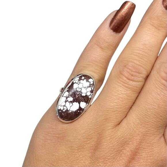 Wild Horse Jasper Ring Size 5 Solid Sterling Silver 925 Oval Chunky Western Boho - Picture 4 of 8